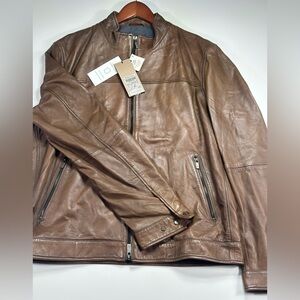 Massimo Dutti Men's Brown Leather Zip Jacket XL NWT $590 Nappa Premium Classic